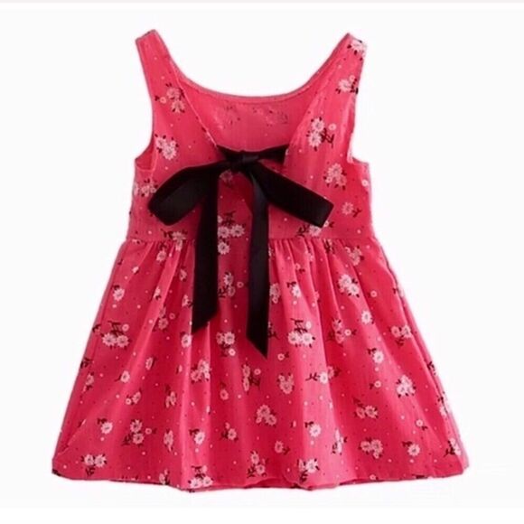 Pink Linen Floral Dress with Black Satin Back - Picture 2 of 8